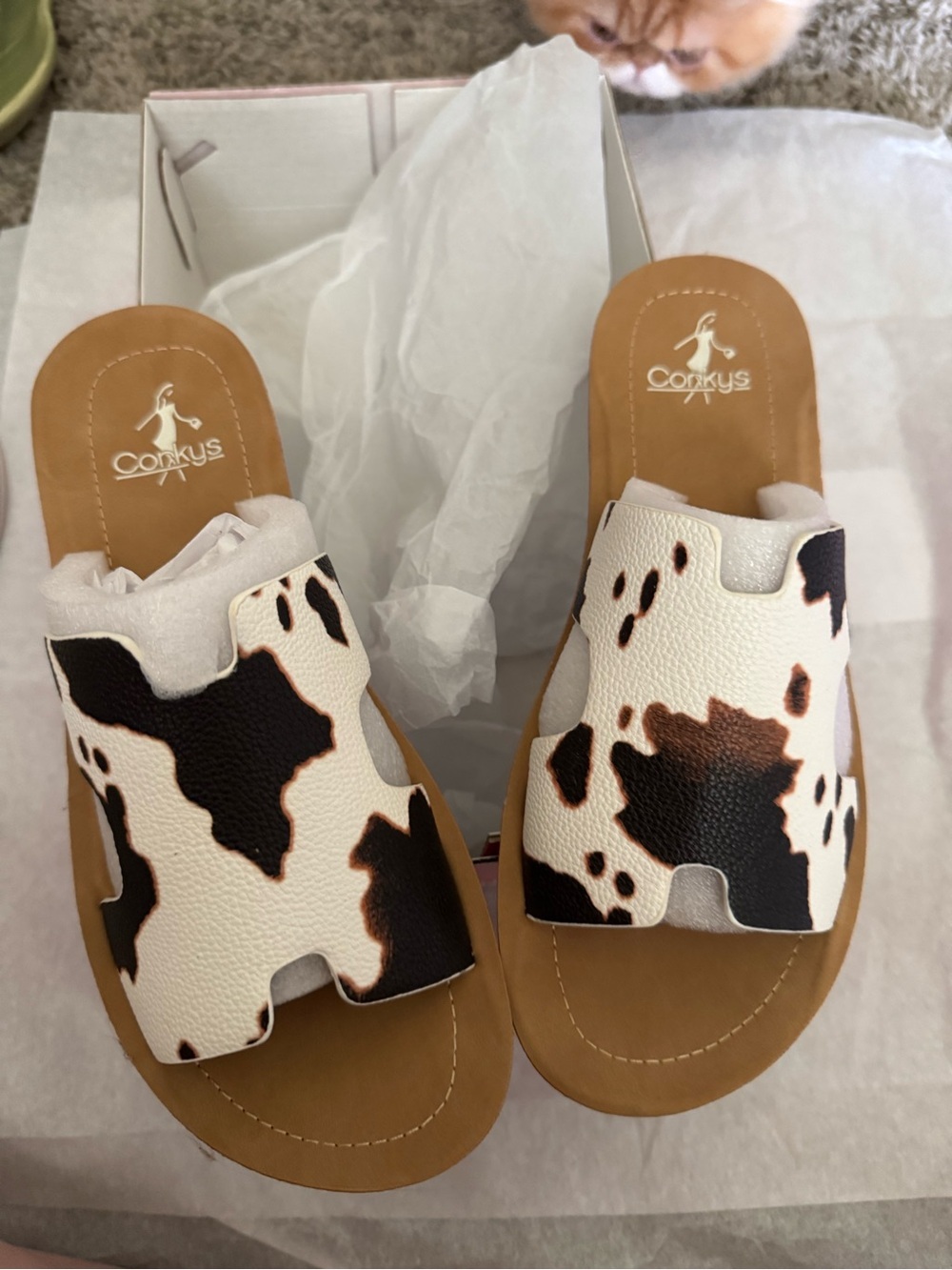 Corkys Cow Print Slide Sandals Size 8 NWT